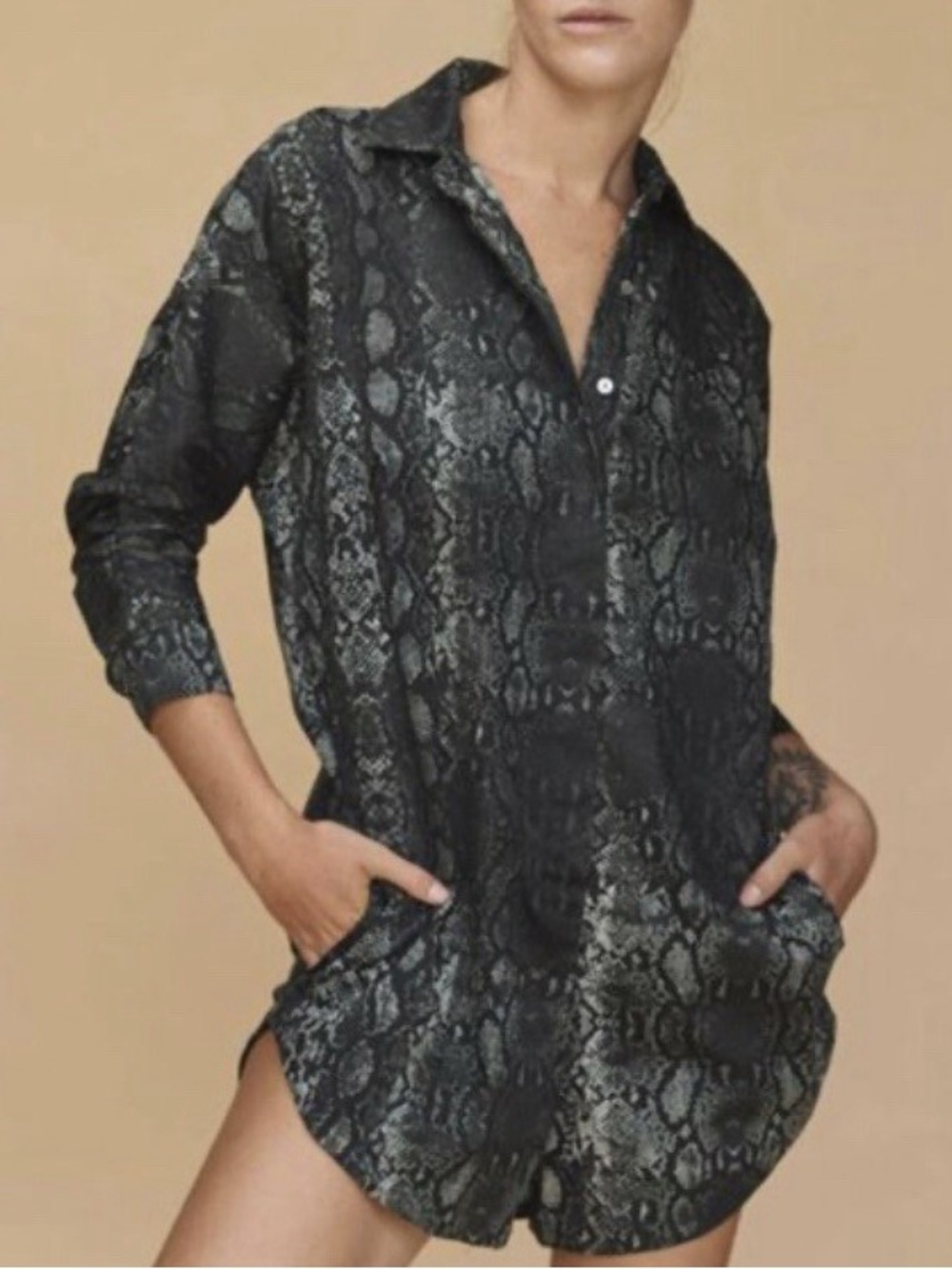 acacia swimwear black and gray patterned cotton top